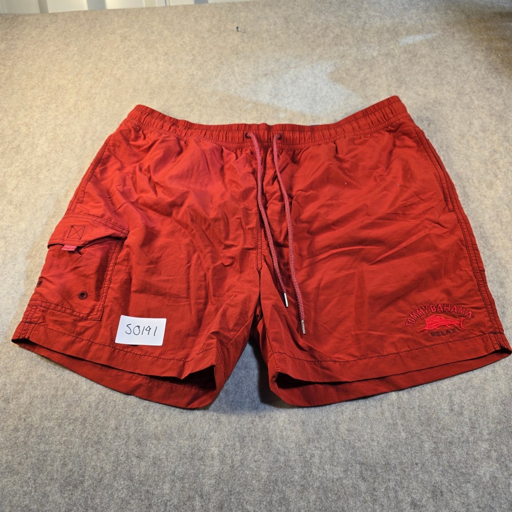 Tommy Bahama Relax Mens XL Red Swim Trunks Cargo Pocket Mesh Lined Board Shorts